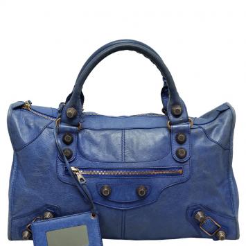 Pre Owned Balenciaga Blue Lambskin Leather GSH Part Time Tote