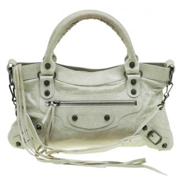 Pre Owned Balenciaga Light Olive Green Leather Classic First Tote