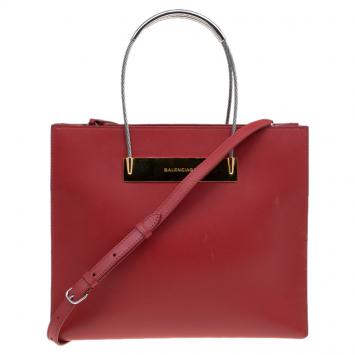 Pre Owned Balenciaga Red Leather Small Cable Shopper Tote