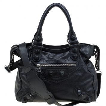 Pre Owned Balenciaga Black Leather Brogues GCH Midday Tote