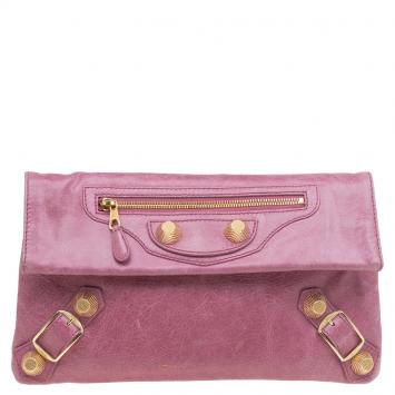 Pre Owned Balenciaga Bubblegum Pink Leather GGH Envelope Clutch