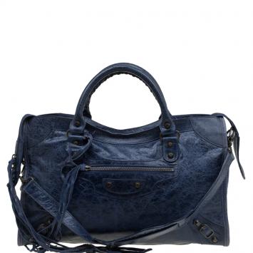 Pre Owned Balenciaga Navy Blue Leather Classic City RH Tote