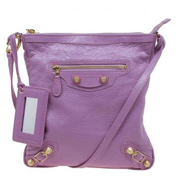 Pre Owned Balenciaga Pink Leather RGH Flat Crossbody Bag
