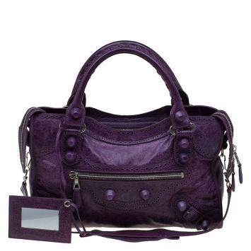 Pre Owned Balenciaga Purple Leather Brogues GCH Midday Tote