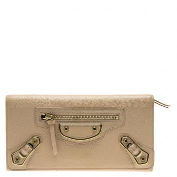 Pre Owned Balenciaga Praline Leather Classic Continental Wallet