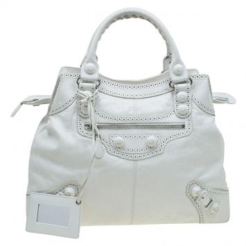 Pre Owned Balenciaga White Leather GCH Brogues Brief Tote