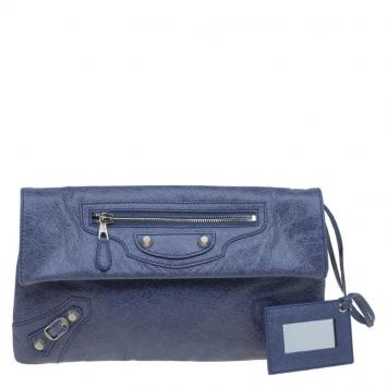 Pre Owned Balenciaga Grey Leather Silver Hardware Envelope Clutch