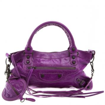 Pre Owned Balenciaga Purple Leather Classic First Shoulder Bag