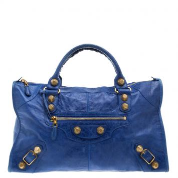 Pre Owned Balenciaga Teal Blue Leather Classic GGH Work Bag