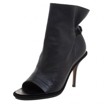 Pre Owned Balenciaga Black Leather Glove Ankle Boots Size 37