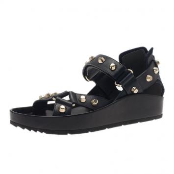Pre Owned Balenciaga Black Studded Sandals Size 37