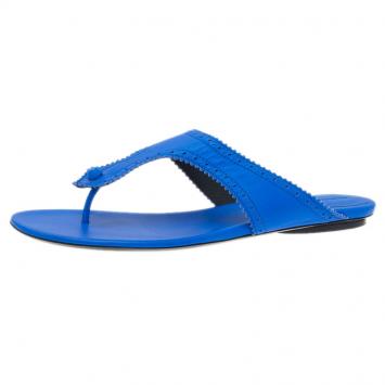 Pre Owned Balenciaga Blue Leather Athena Thong Sandals Size 41