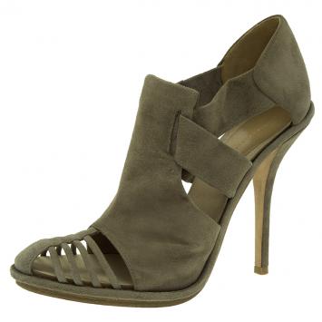 Pre Owned Balenciaga Military Green Suede Cutout Pumps Size 41