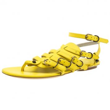 Pre Owned Balenciaga Yellow Leather Gladiator Sandals Size 38