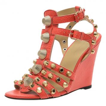 Pre Owned Balenciaga Orange Arena Giant Gladiator Wedge Sandals Size 38