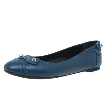 Pre Owned Balenciaga Royal Blue Arena Brogues Ballet Flats Size 39