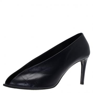 Pre Owned Balenciaga Blue Leather Open Toe Pumps Size 39