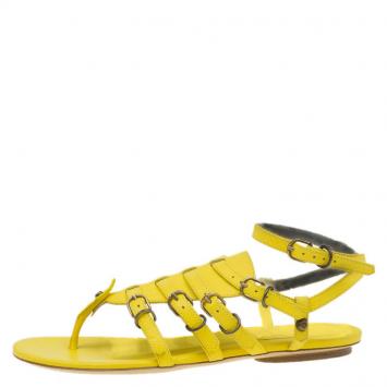 Pre Owned Balenciaga Yellow Leather Gladiator Sandals Size 38