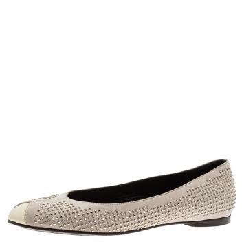 Pre Owned Balenciaga Grey Studded Suede Ballet Flats Size 37
