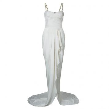 Pre Owned Balmain White Empire Line Chain Strap Silk Gown M