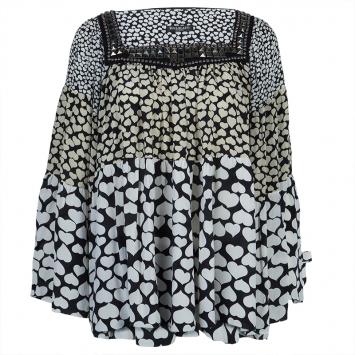 Pre Owned Balmain Monochrome Heart Print Studded Top L