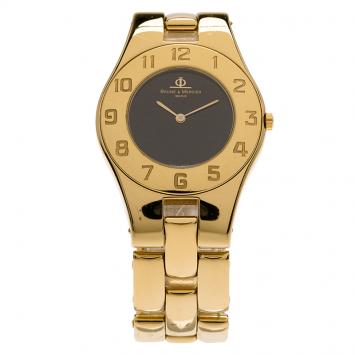 Pre Owned Baume et Mercier Black Gold-Plated Stainless Steel Linea Women's Wristwatch 30MM