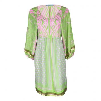 Pre Owned Blumarine Green and Pink Printed Silk Sequin Embellished Long Sleeve Tunic M