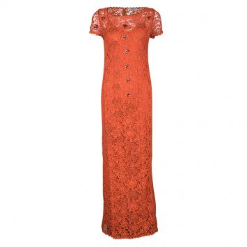 Pre Owned Blumarine Orange Floral Lace Embellished Maxi Dress S