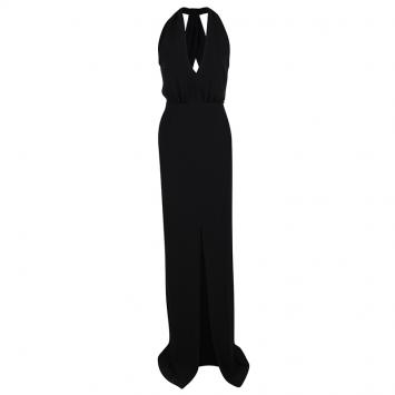 Pre Owned Boss By Hugo Boss Black Plunge Halter Neck Diwendyn Maxi Dress L