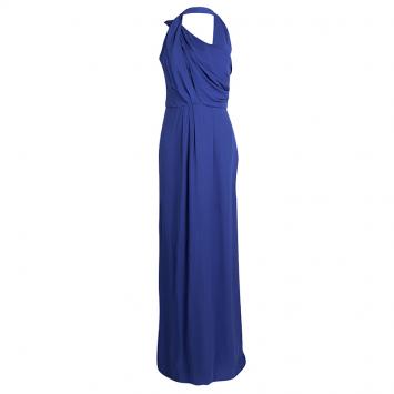 Pre Owned Boss By Hugo Boss Blue Drape Detail Maxi Drapiella Dress S