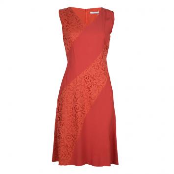 Pre Owned Boss by Hugo Boss Red Lace Detail Sleeveless Dress M