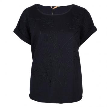 Pre Owned Boss By Hugo Boss Black Terry Cloth Applique Detail Top S