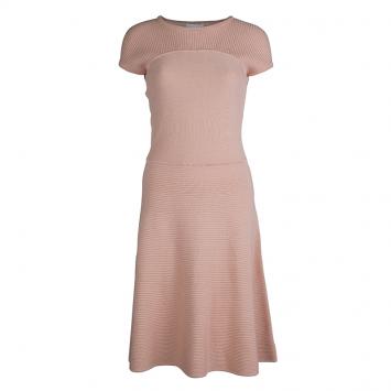 Pre Owned Boss By Hugo Boss Blush Pink Textured Knit Paneled Flared Dress S