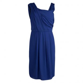 Pre Owned Boss By Hugo Boss Blue Pleated Drapira Dress M