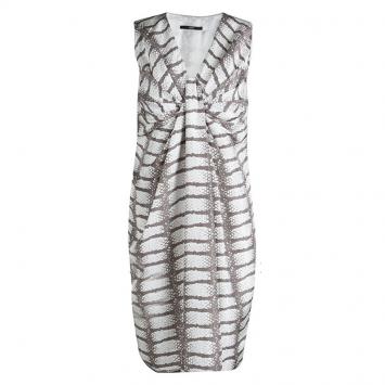 Pre Owned Boss by Hugo Boss Printed Silk Draped Doresa Dress M