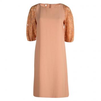Pre Owned Boss By Hugo Boss Orange Textured Sleeve Dicella Dress S