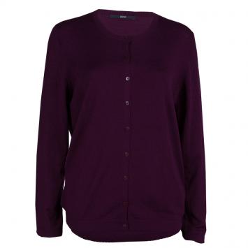 Pre Owned Boss by Hugo Boss Purple Dotted Wool Cardigan L