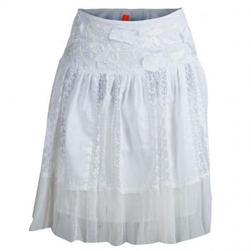 Pre Owned Boss By Hugo Boss White  Embroidered Mini A- Line Skirt M