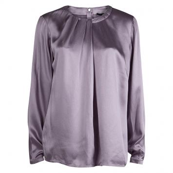 Pre Owned Boss By Hugo Boss Lilac Pleated Neckline Long Sleeve Top M