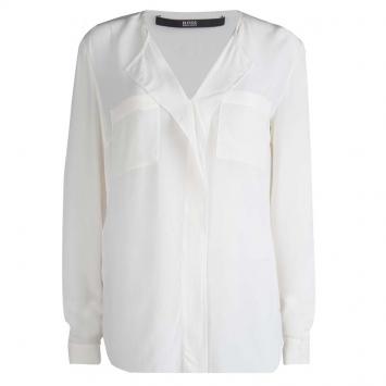 Pre Owned Boss By Hugo Boss Off White Silk Front Detail Long Sleeve Top M