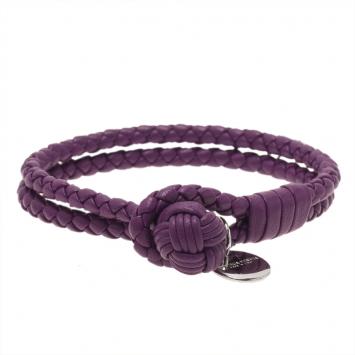 Pre Owned Bottega Veneta Intrecciato Nappa Purple Leather Bracelet