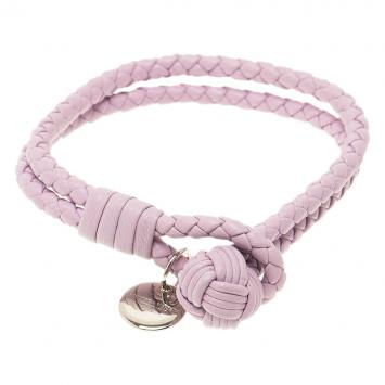 Pre Owned Bottega Veneta Intrecciato Lilac Double Knot Leather Bracelet