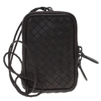 Pre Owned Bottega Veneta Brown Intrecciato High Tech Holder