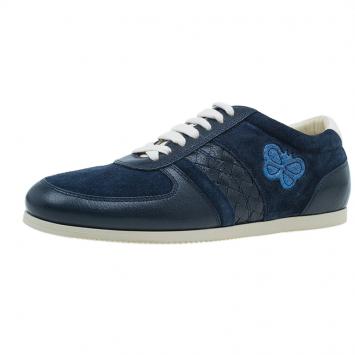 Pre Owned Bottega Veneta Blue Intrecciato Sneakers Size 38