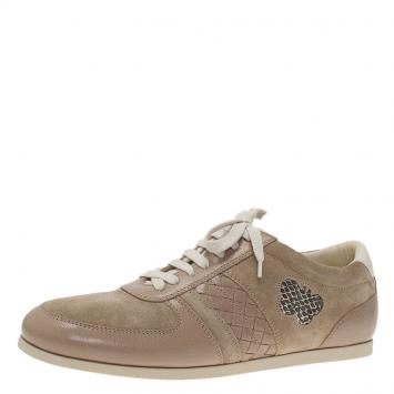Pre Owned Bottega Veneta Beige Suede and Leather Butterfly Sneakers Size 41