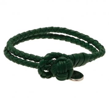 Pre Owned Bottega Veneta Intrecciato Nappa Green Leather Bracelet