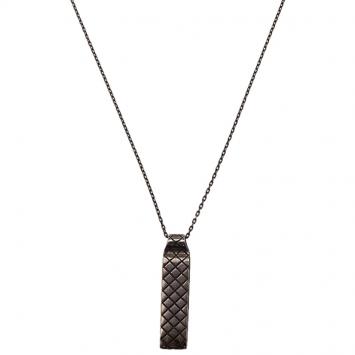 Pre Owned Bottega Veneta Oblong Silver Pendant Unisex Necklace