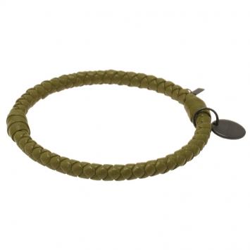 Pre Owned Bottega Veneta Green Intrecciato Nappa Leather Bracelet