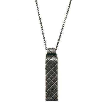 Pre Owned Bottega Veneta Oblong Silver Pendant Unisex Necklace