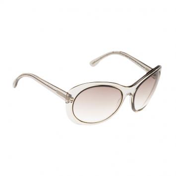 Pre Owned Bottega Veneta BV 46/S Transparent Grey Round Sunglasses